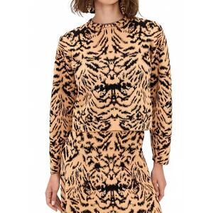 NEW ULLA JOHNSON cade jacquard knit long sleeve pullover sweater in bengal